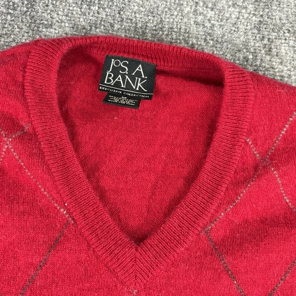 Vintage Y2K Jos A Bank Sweater Men M Red Lambswool Argyle ‎ Preppy Academia Work